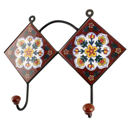 White Floral Ceramic Tile Hook